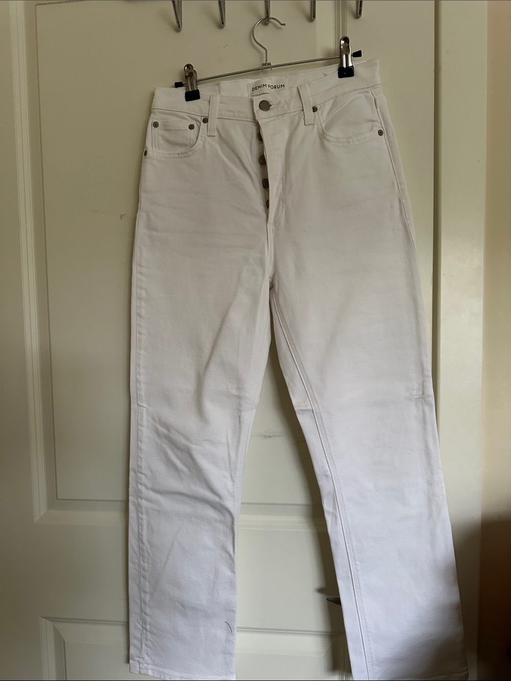 Denim Forum White Straight Leg High-Rise Jeans